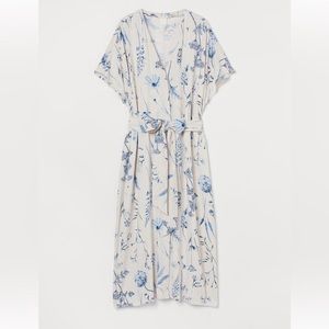 H&M midi button up tie-waist floral dress